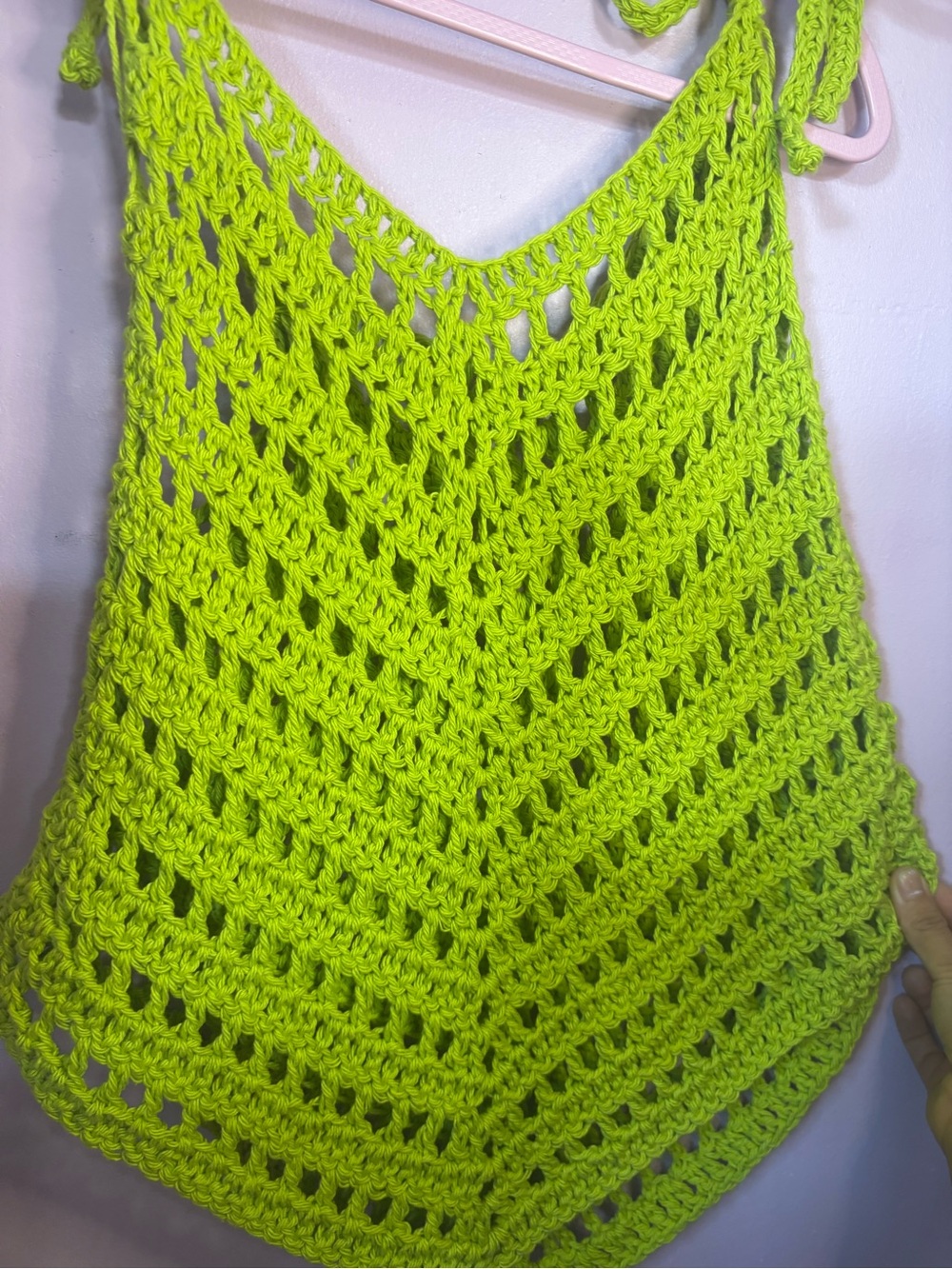 Crochet V-Neck Tank Top in Neon Lime - Women Tops